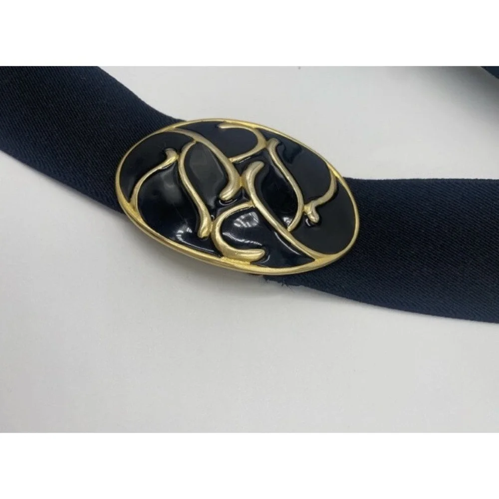 Vintage‎ 80's Disco Nan Lewis Black Stretch Belt With Enamel Buckle
